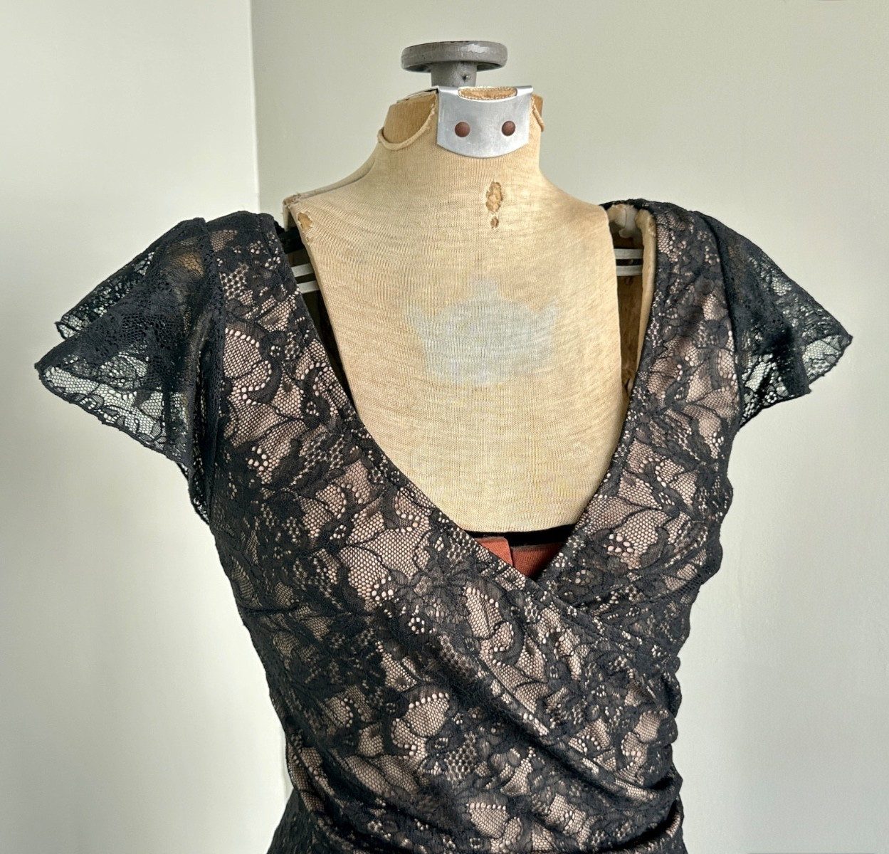 Bebe 90s Black Lace Wrap Dress Size XS xsmall Vintage Asymmetrical Bodycon Dress