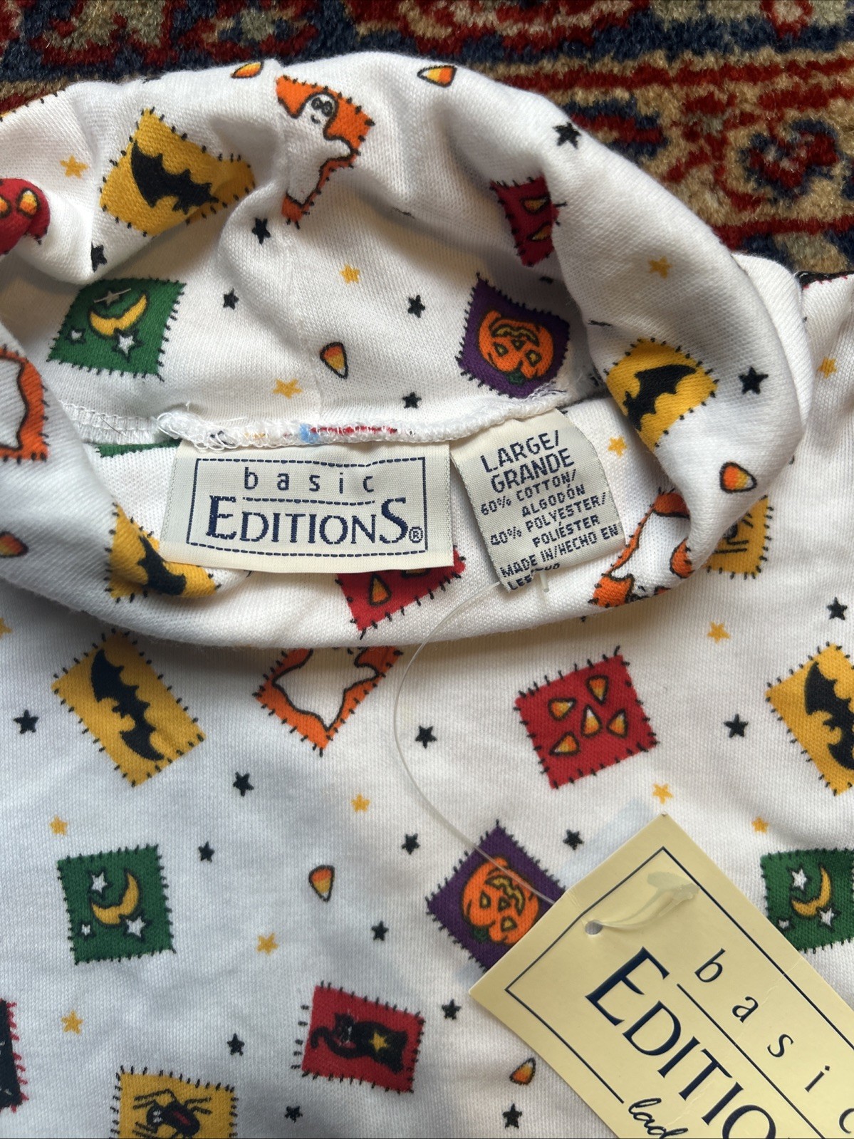 Vintage 90’s Basic Editions Halloween Stamps AOP Turtle Neck Shirt Deadstock L