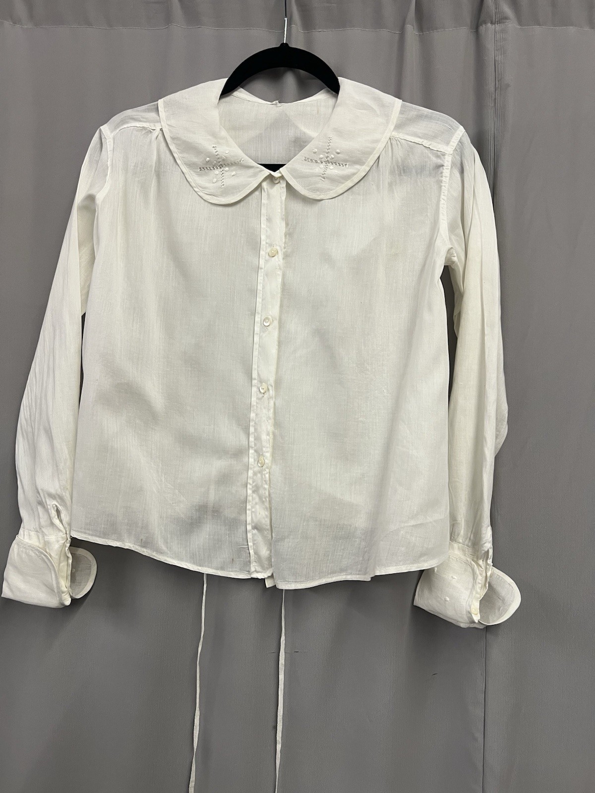 1920’s Fine White Cotton Blouse With Drawn Work And Embroidery
