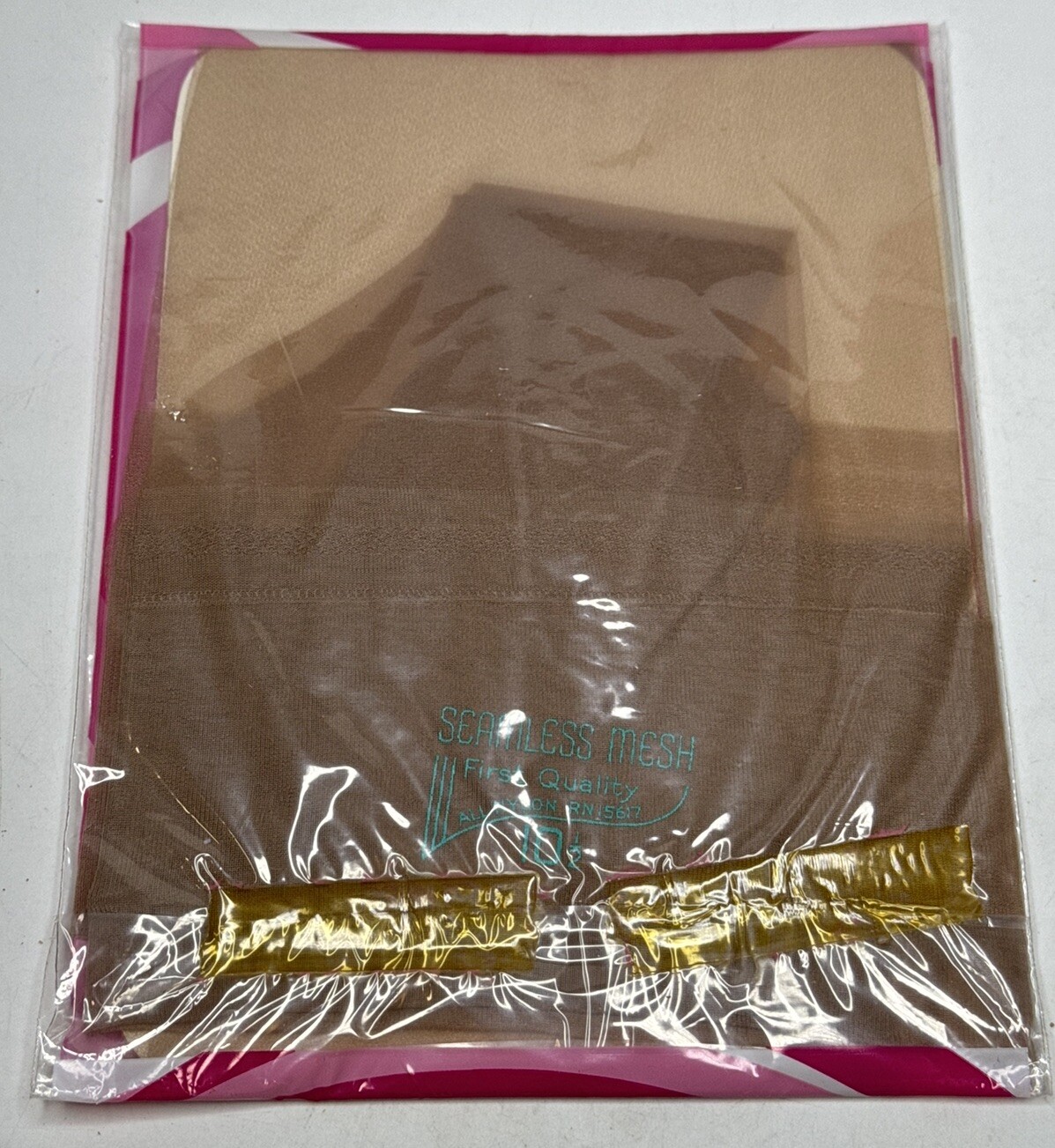 Vtg Seamless Mesh stockings 1 Pair Thigh High Stretch Nylon Size 10 1/2 Nude