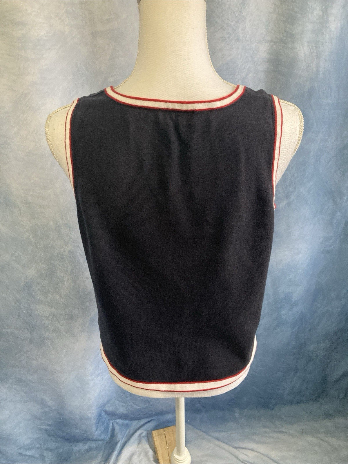 Vtg Christopher & Banks Navy Knit Tank Top M Y2K Coastal Preppy Nautical Stripe