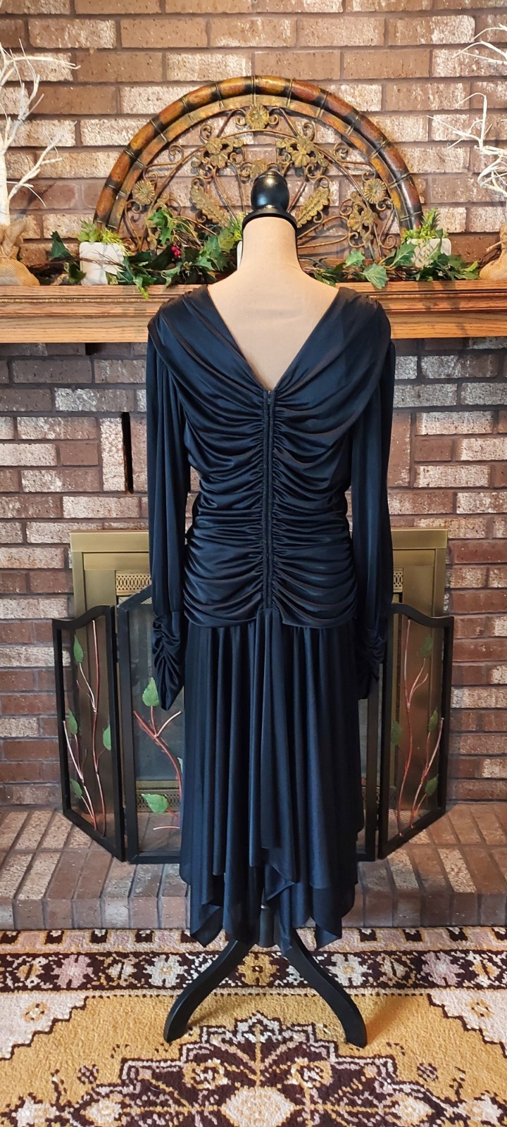 Vintage Abby Kent Black Ruched Drape Cocktail Dress Size 12