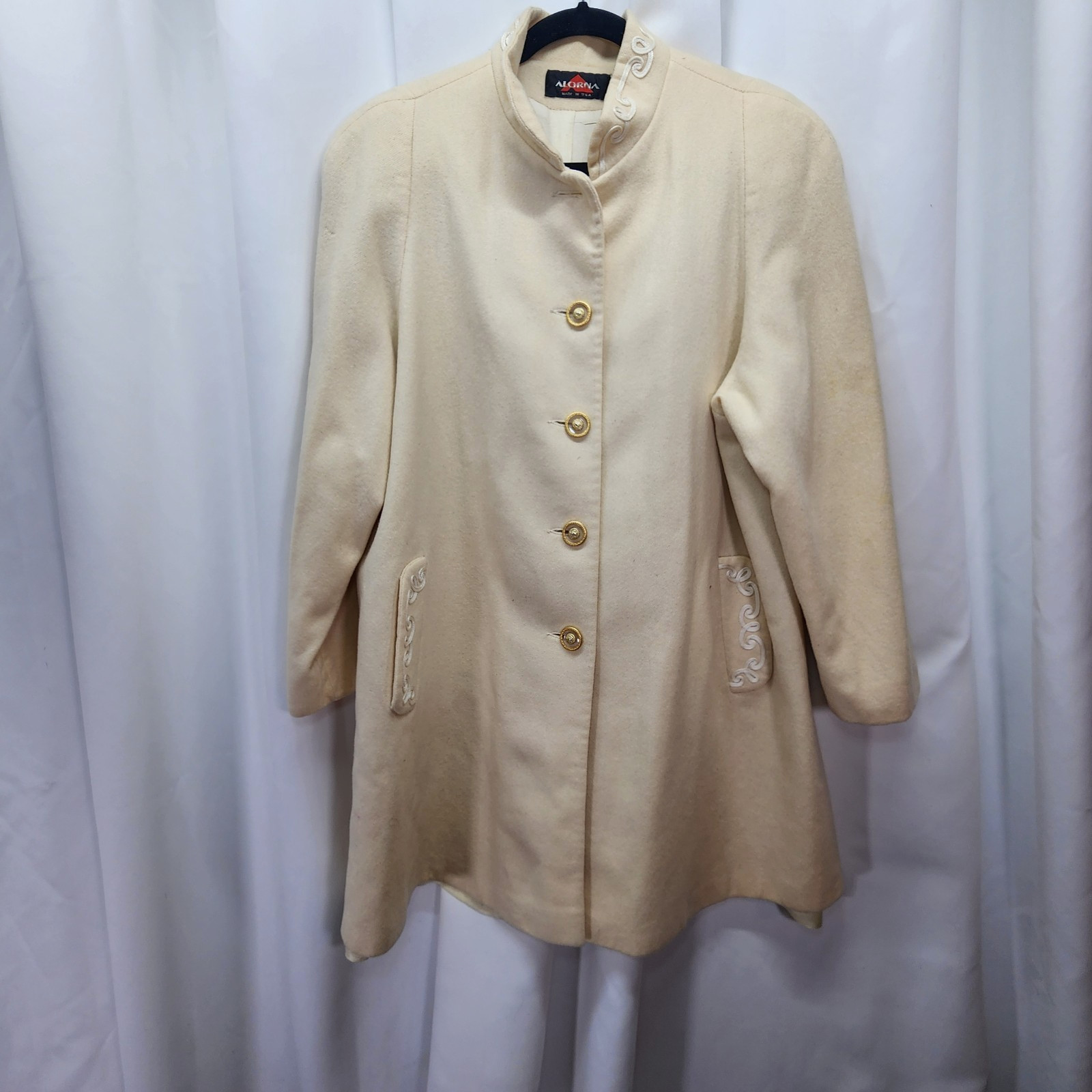 Alorna Made in USA Wool Vintage White Ivory Coat Short Collar (Flaws)