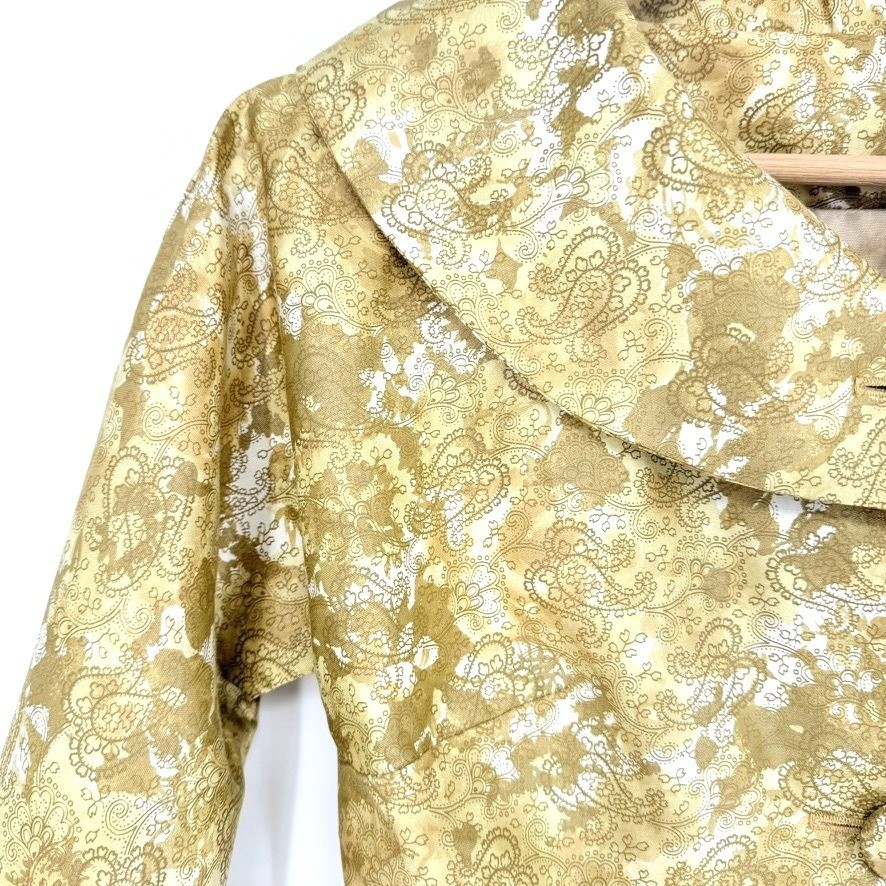 VTG Mara by Romay Gold Paisley Brocade Crop Jacket Portrait Collar Regency 50s