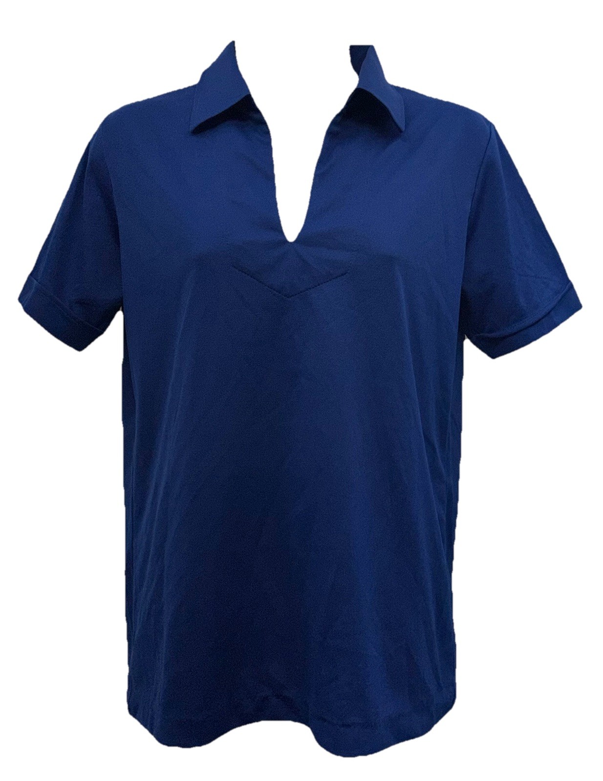 Vintage Tilbury Women Size M Pullover Short Sleeve V-Neck Polo Shirt Navy Blue