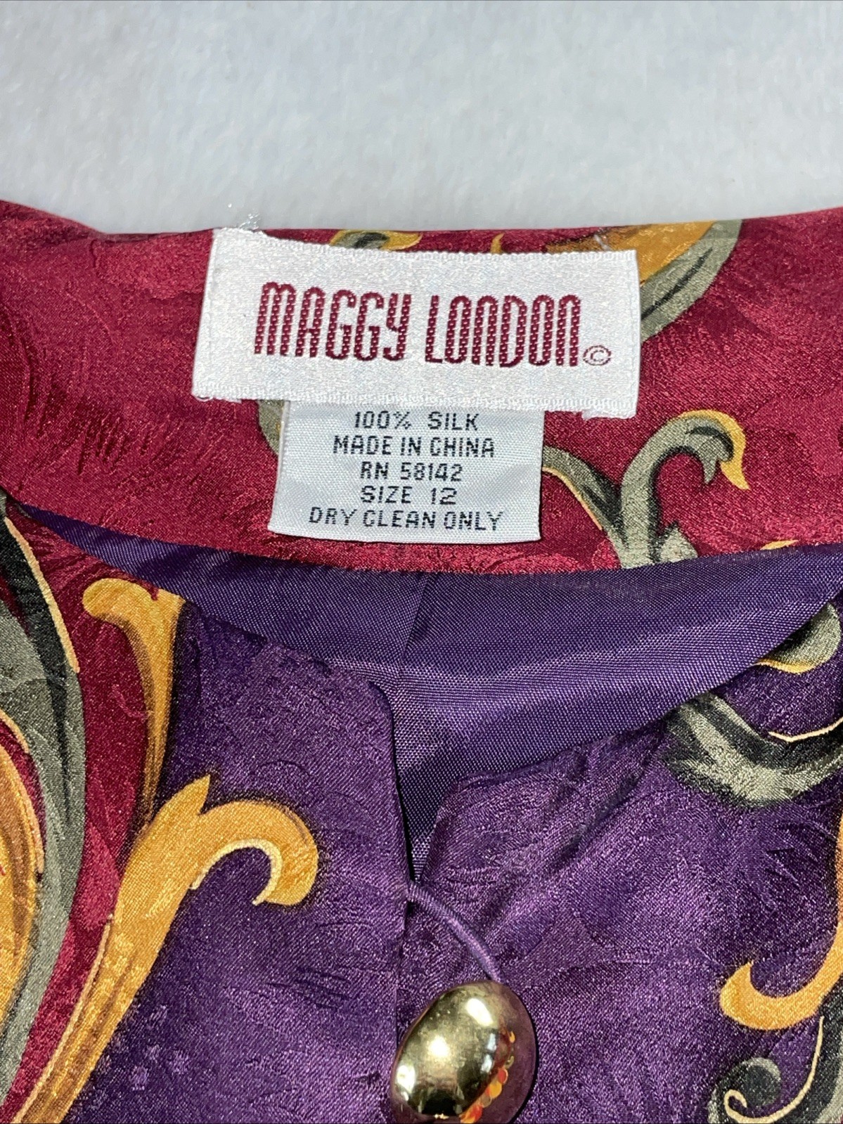 Maggy London Vintage Multi Color Floral Print 100% Silk Button Down Jacket 12