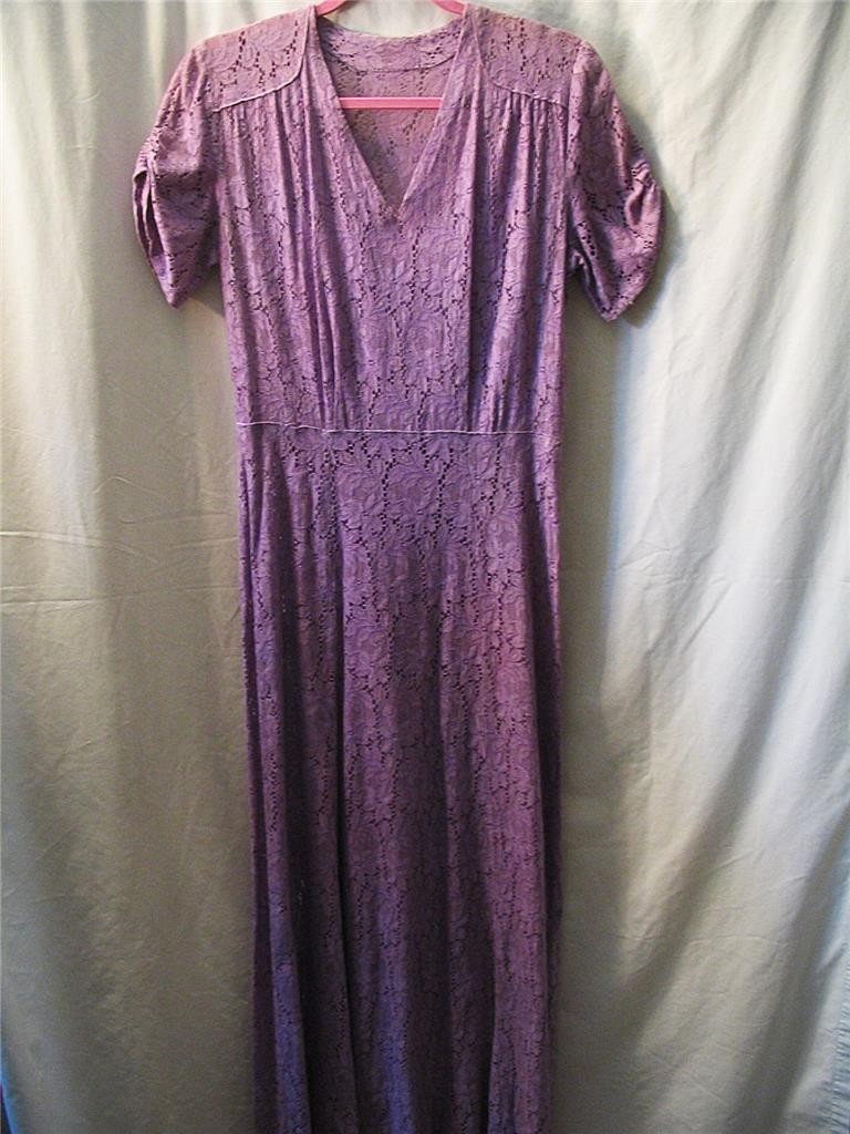 LOVELY VINTAGE 1930s ART DECO ERA~ORCHID COTTON LACE~GARDEN PARTY~LONG DRESS~SM