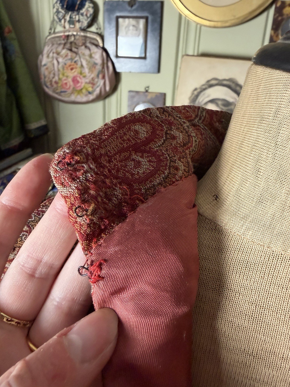 Vintage 1960s Qipao Style Dress, Victorian Paisley Shawl