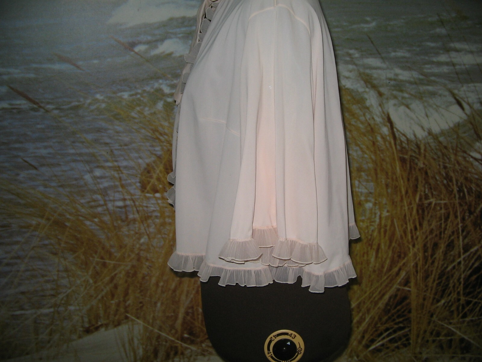Vintage Vanity Fair Bed Jacket Large Nylon Peachy Pink Pleated Ruffle Sissy MCM