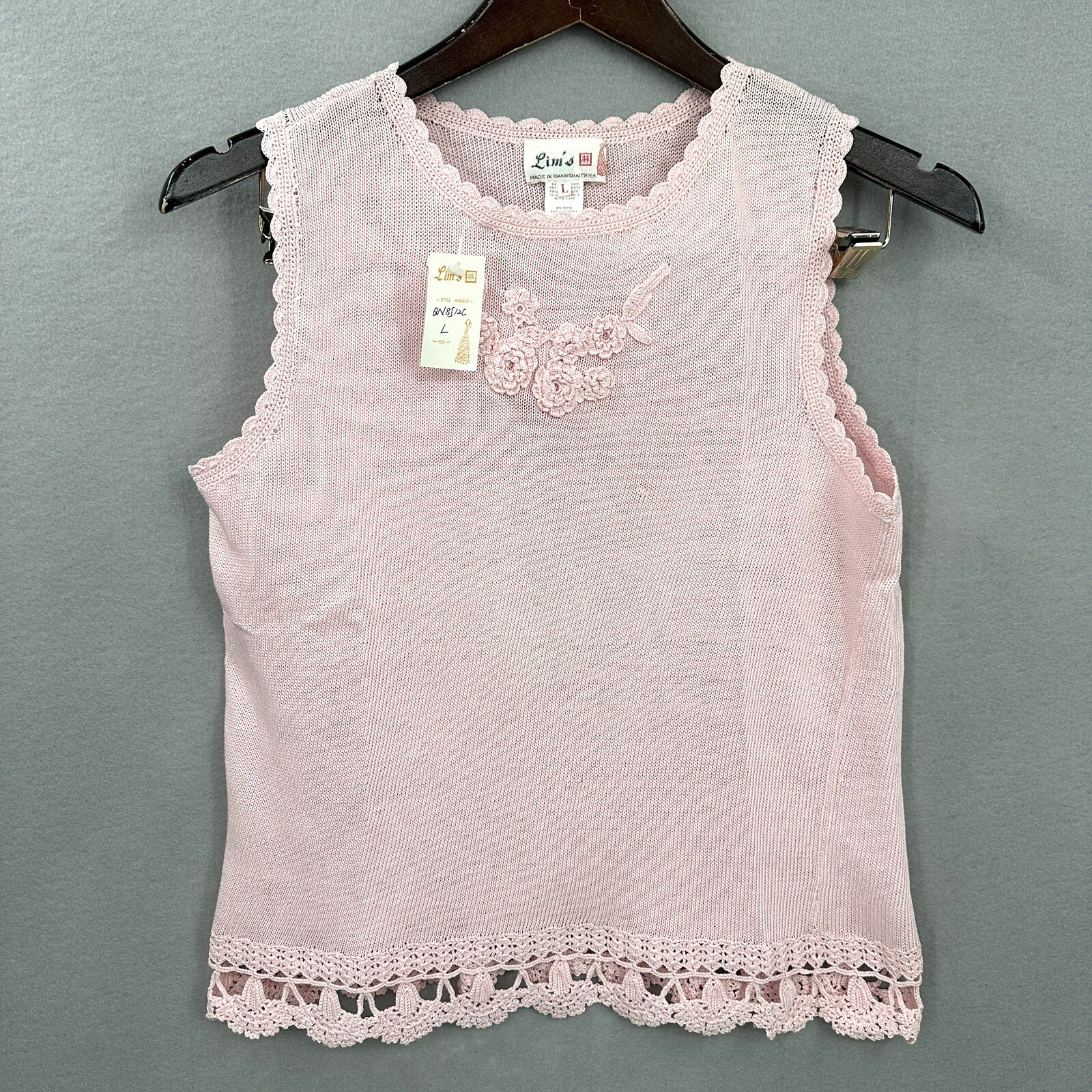 Vintage Lims Sweater Vest Womens Large Floral 3D Appliqué Crochet Knit Pink y2k