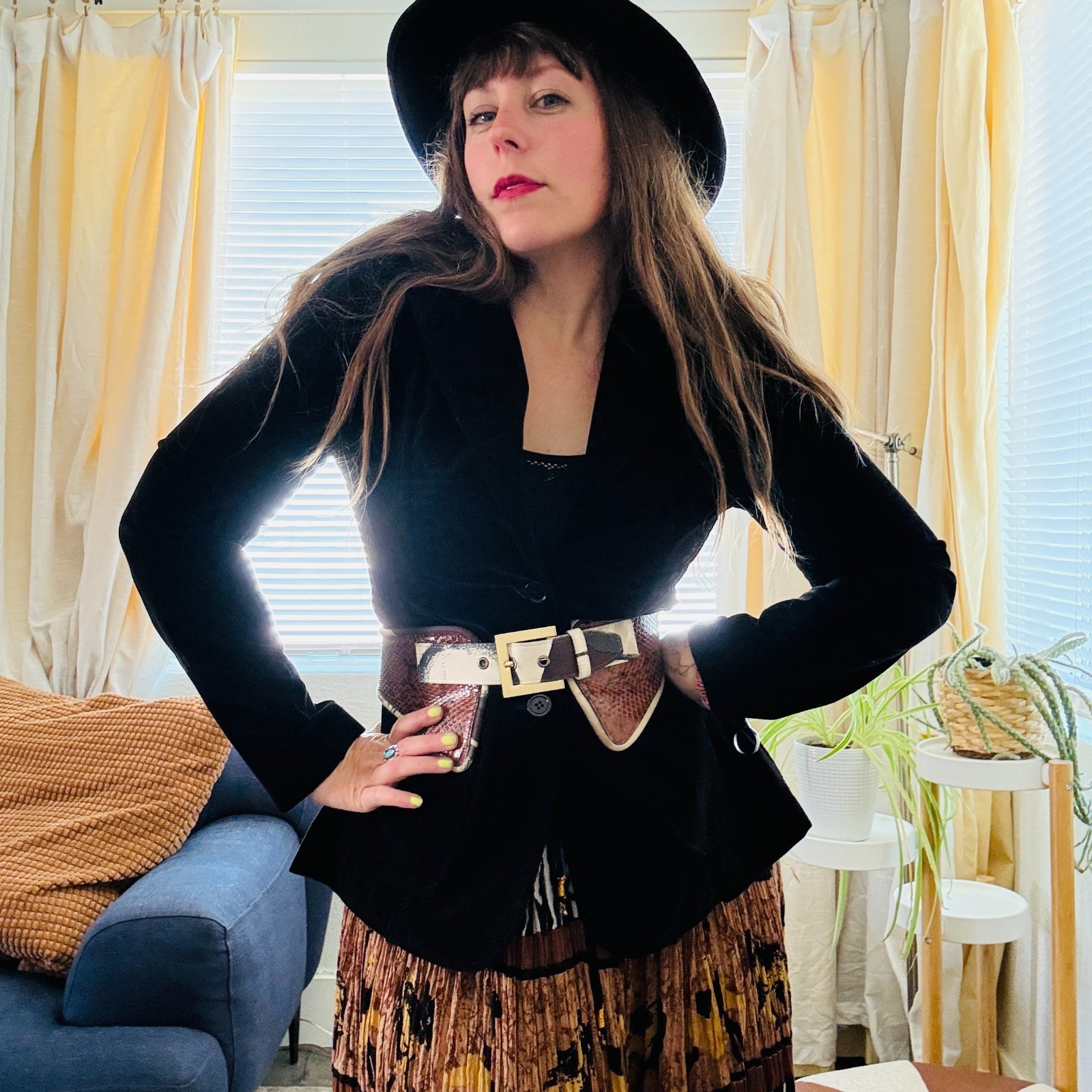 Vintage 70s Black Velveteen Velvet Mod Blazer | Size Small