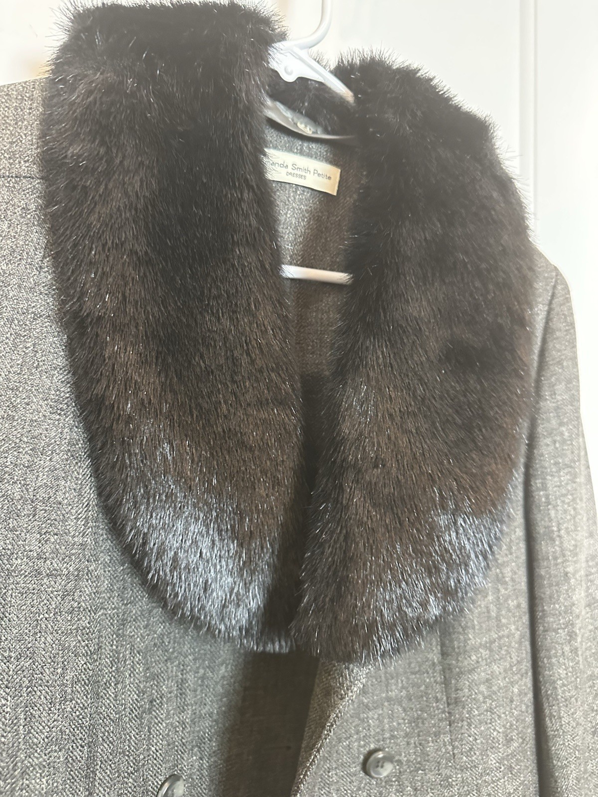 Vntg Amanda Smith Black Double Breasted Blazer Faux Fur Detachable Collar•Sz 8P