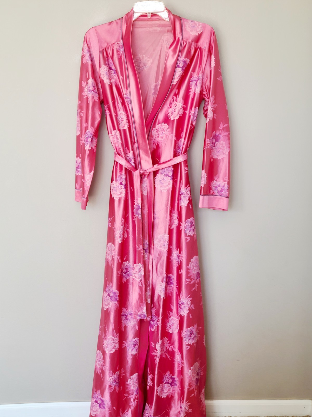 TOM BEZDUDA BARAD & CO Women Robe Medium Pink Floral Long Pockets Vintage 70s
