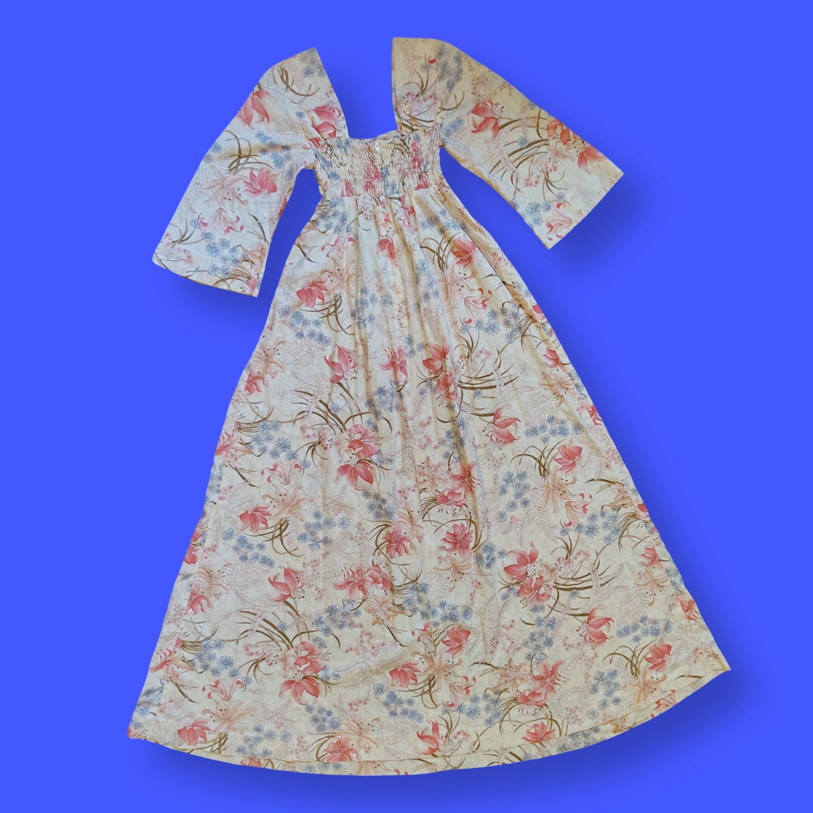 Vintage 60s 70s Hippie Floral Maxi Dress XS Extra Small Cottagecore Prarie Boho