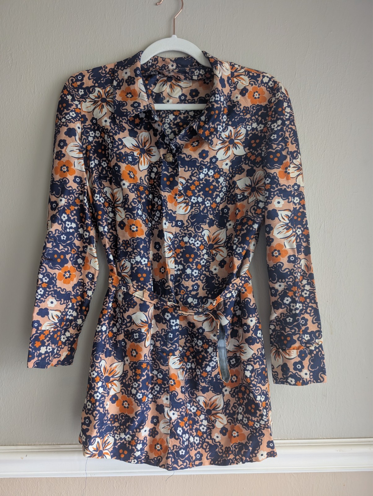 Vintage 70s Flowered Mod Tunic Top with matching Belt