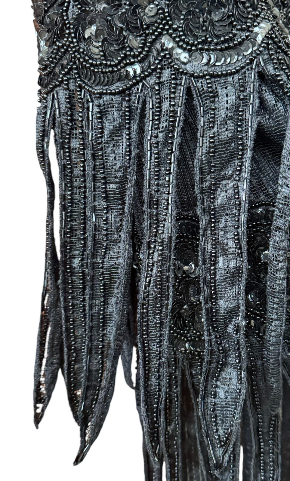 Vtg 80s Judith Ann Creations Cache Flapper Style Full Beaded Dress Black Small