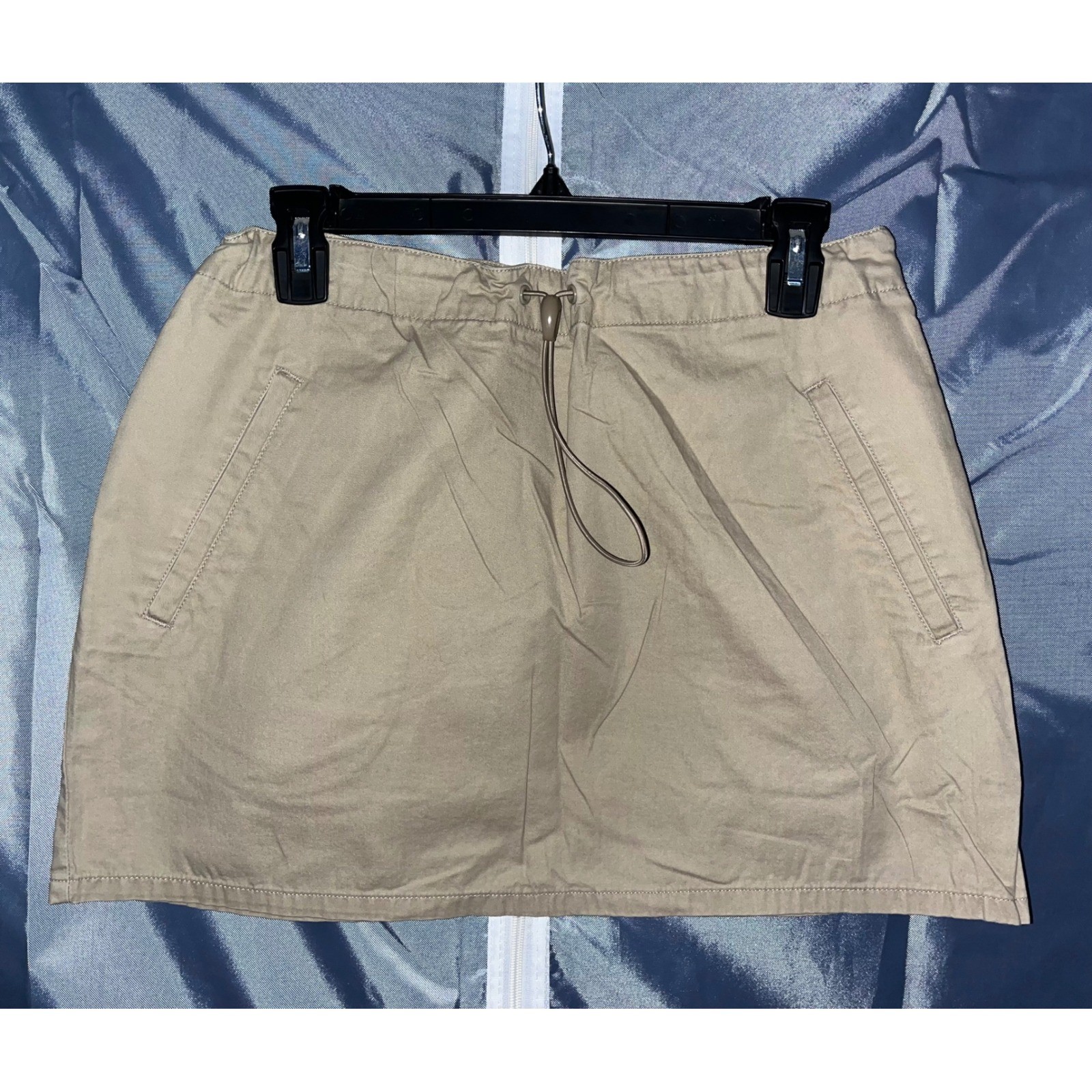 Vintage Express Bleus Khaki Utility Cargo Mini Skirt Size 11/12 Drawstring
