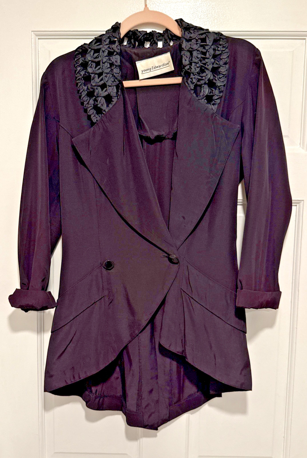 VTG Young Edwardian Cutaway Tailcoat Tuxedo Black Jacket Goth Steampunk Sz Sm/M