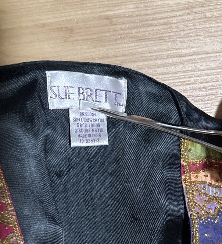 Beaded Patchwork Boho Vest Sue Brett India Satin Rayon Vintage 90s M