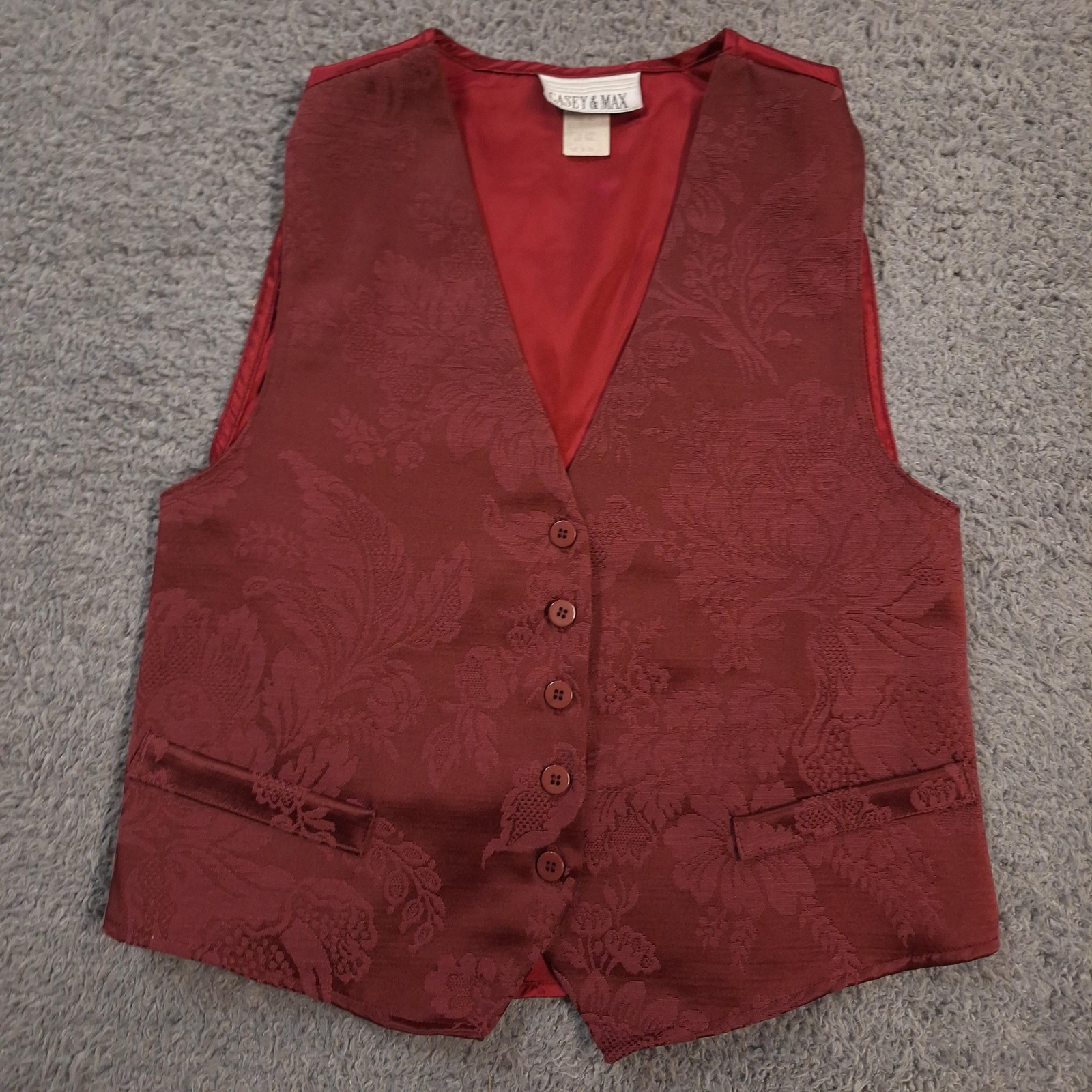 Vtg 90s Casey & Max Vest Womens Small Red Floral Jacquard Tapestry Whimsy Goth