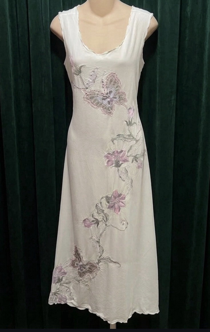 Rare VTG 1990s Hibis Butterfly & Floral Vine Cottagecore Whimsigoth Maxi Dress 6