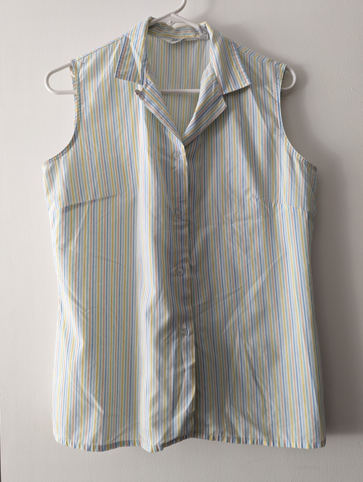 Vintage Alicia Women’s Rainbow Striped Button Up Sleeveless Top Size 14