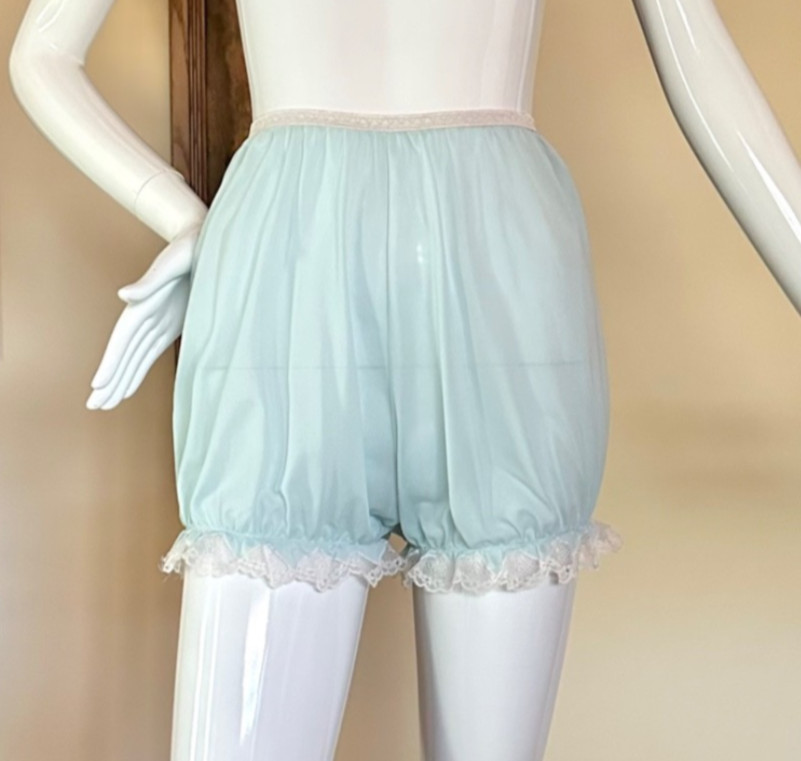 Vtg 1970s Sheer Blue Nylon Bloomers Puffy Lolita Elastic Waist Pajama Shorts S