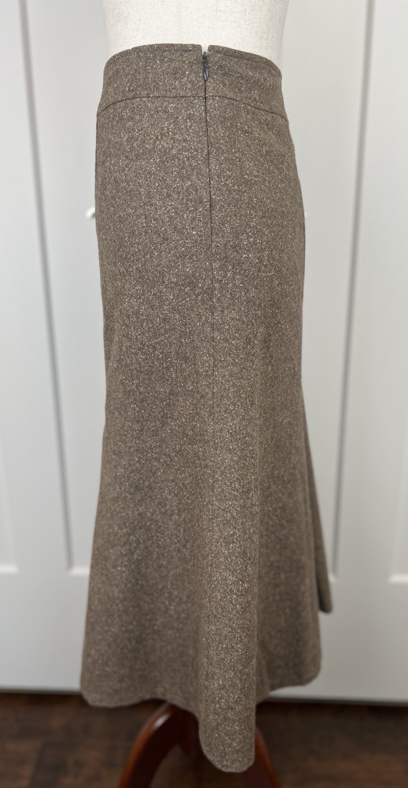 Vintage Pendleton Wool Silk Tweed A-Line Midi Skirt Brown Made USA Size 14