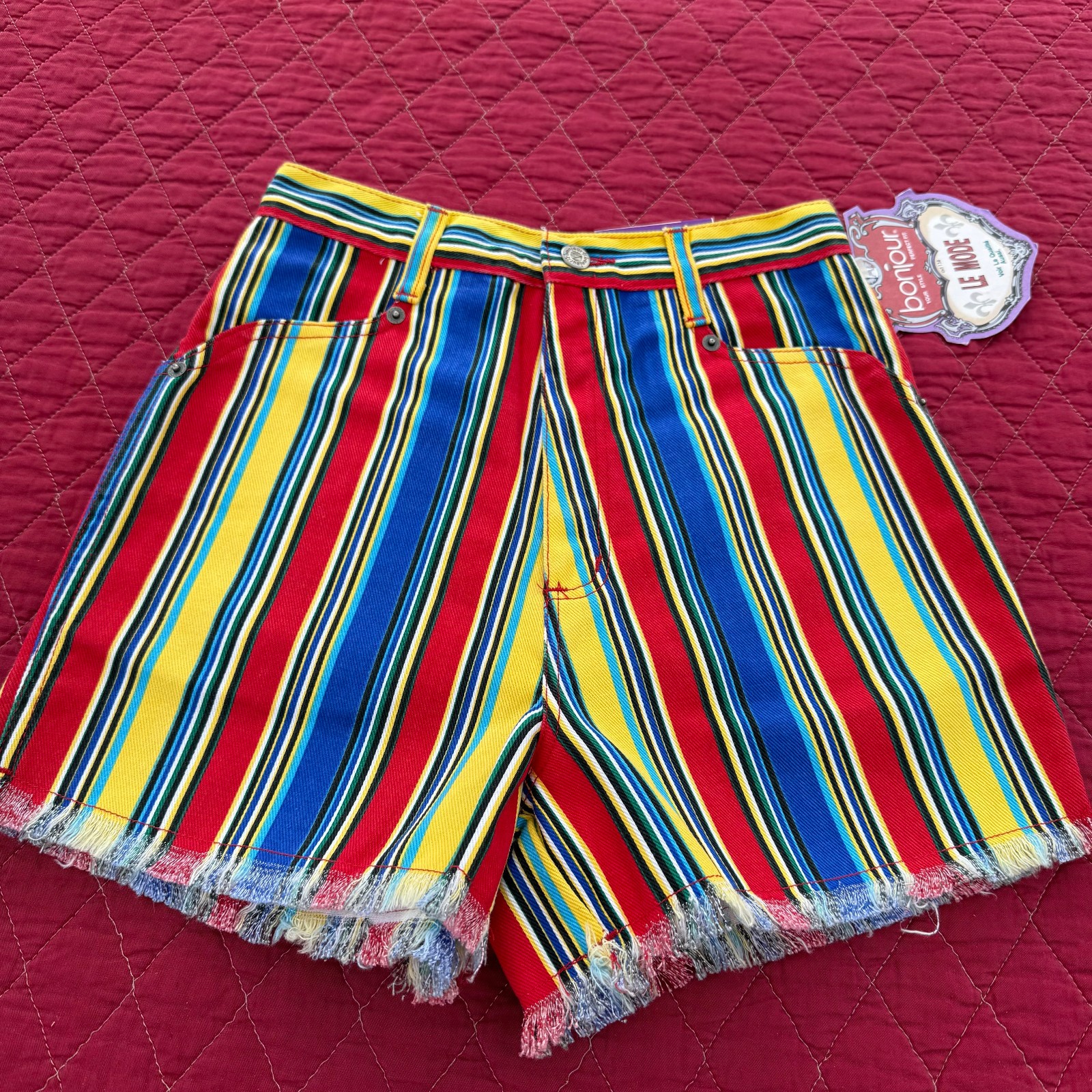 VTG BONJOUR Bold Stripes Le Mode Booty Shorts Super 90s y2k Size 3/4 w Tags