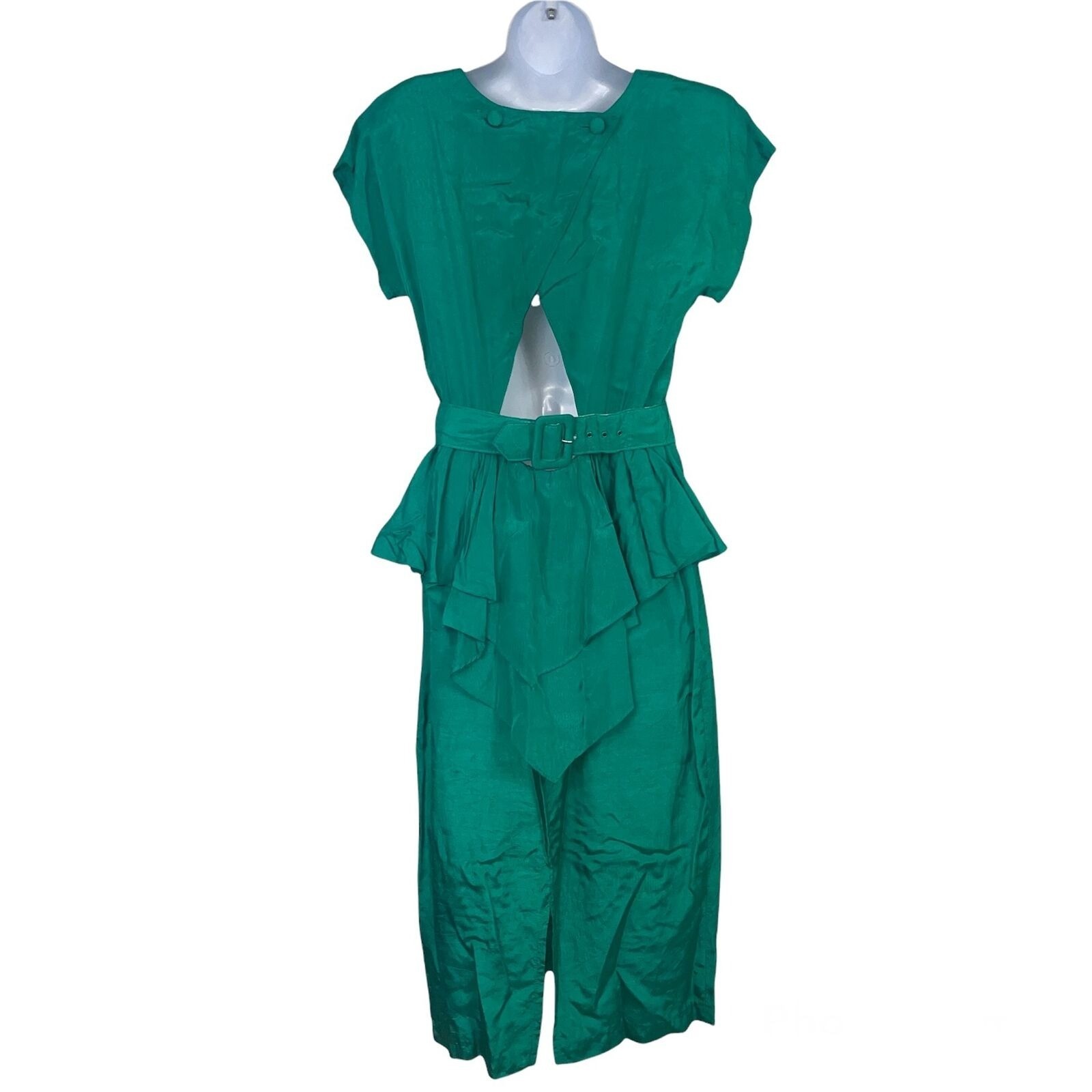 Vintage 80s Brioche Sheath Dress Womens M Green Short Sleeve Peplum