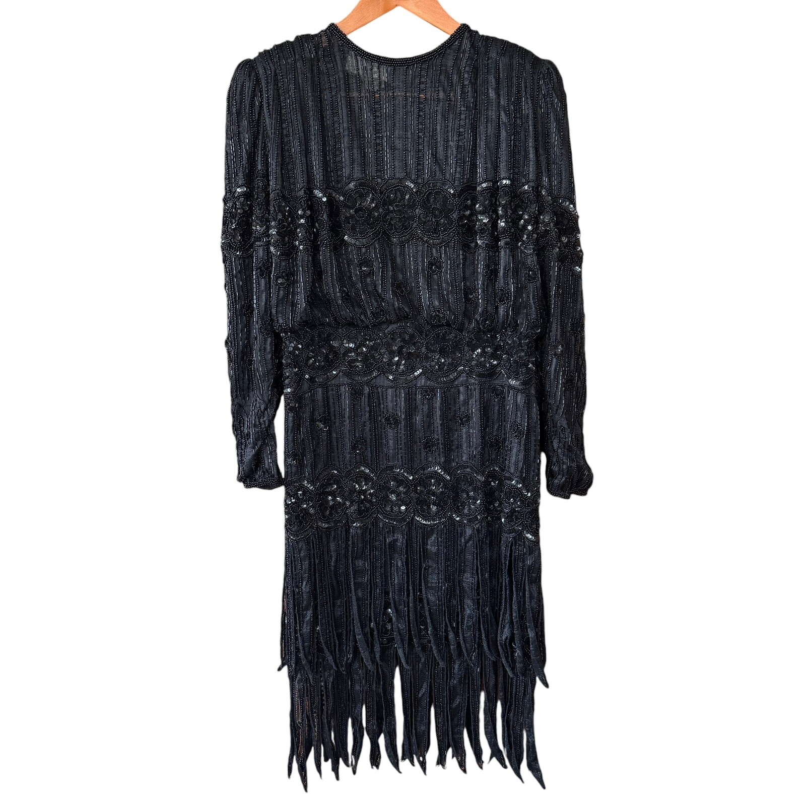 Vtg 80s Judith Ann Creations Cache Flapper Style Full Beaded Dress Black Small