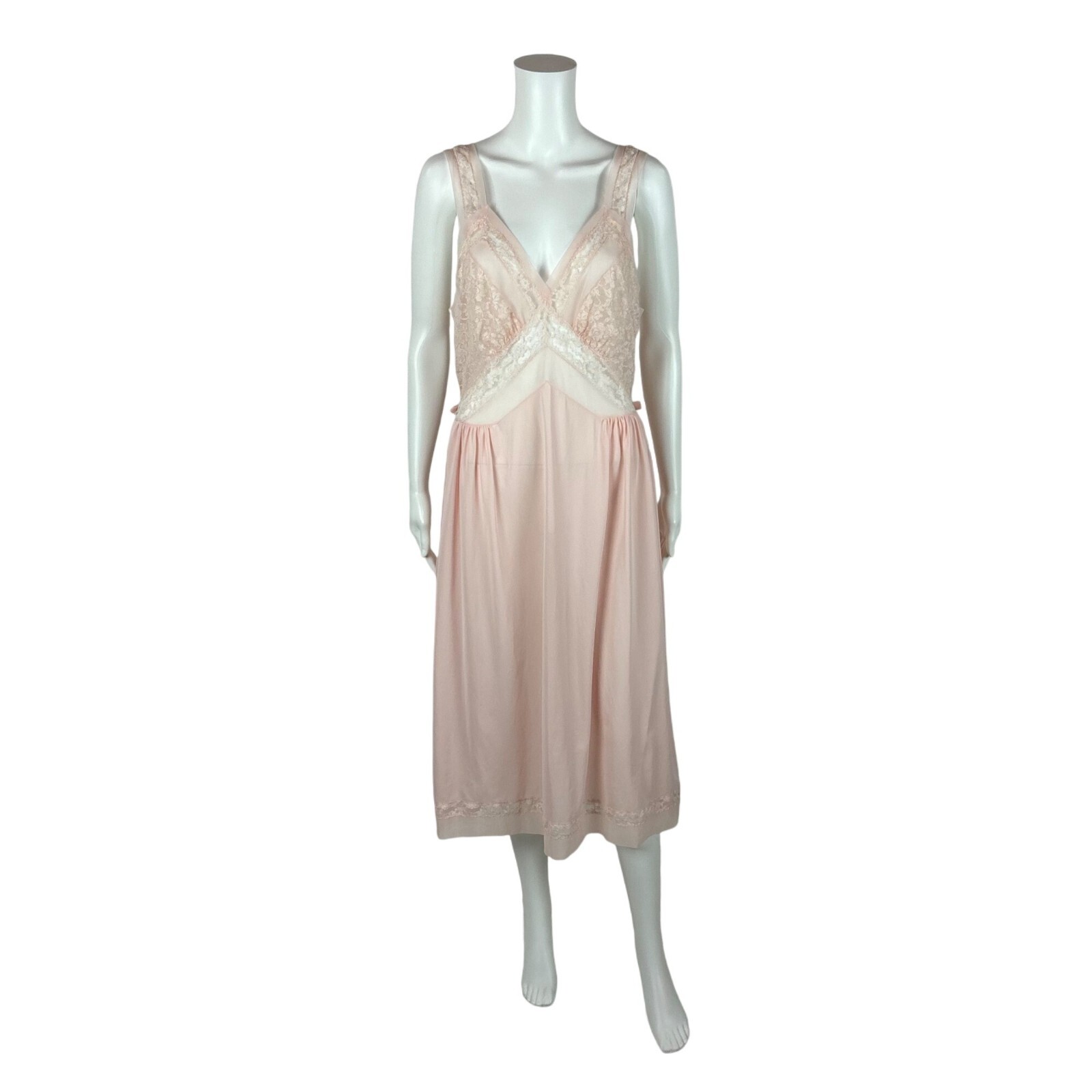 Vintage 40s Pink Nightie Women’s Medium Lace Bodice Dressing Night Gown Luxite