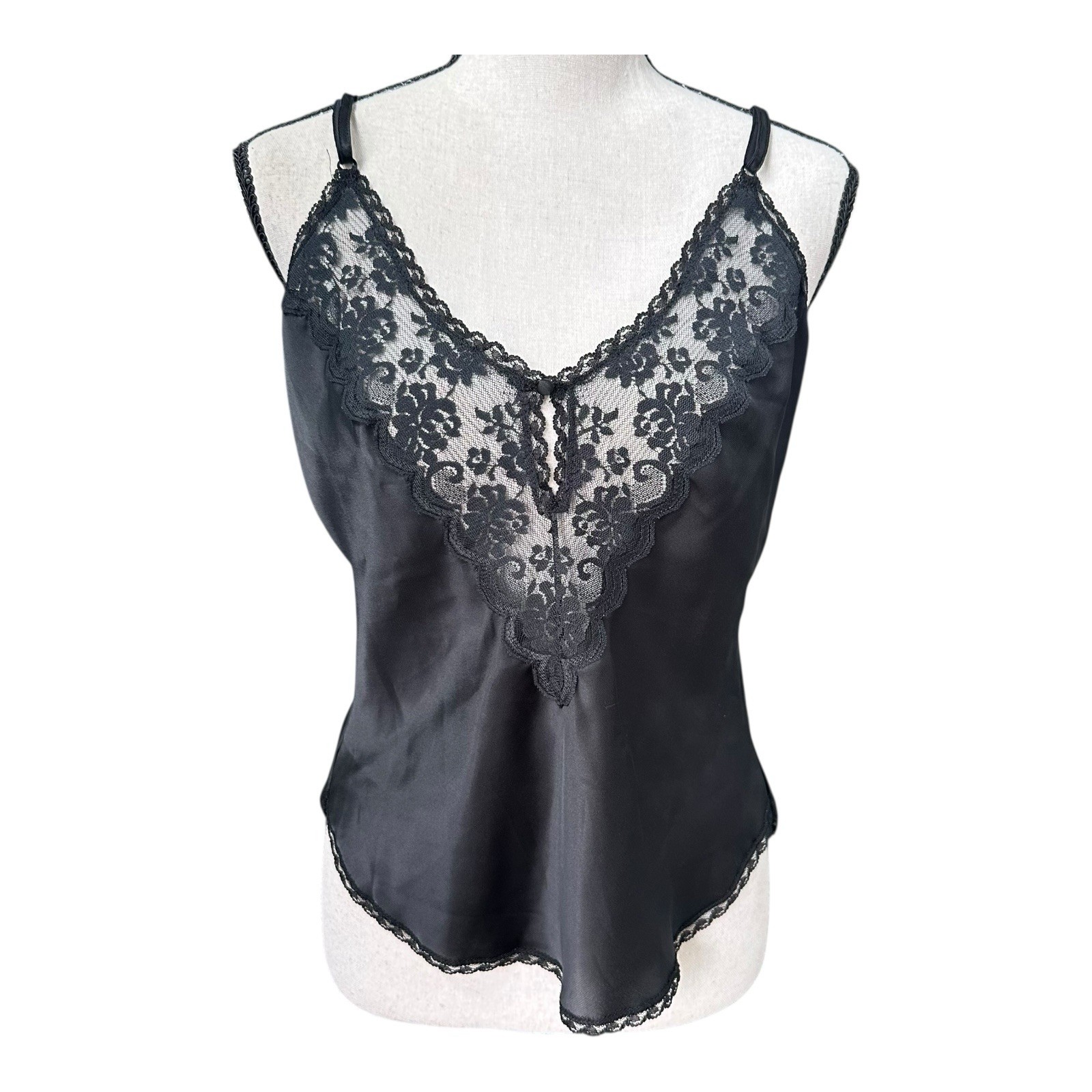VTG Chantilly by Maidenform Black Lace Satin Camisole Sz 40 Sm/Med USA
