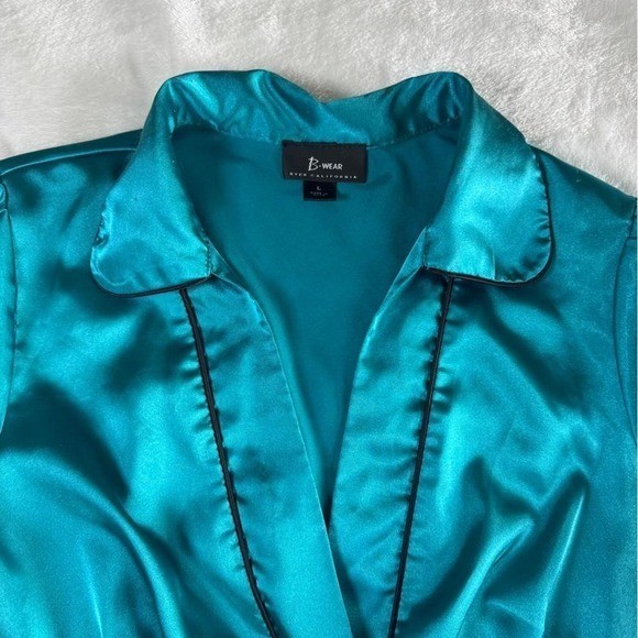 B Wear teal satin babydoll tie back top y2k vintage fairy boho office siren