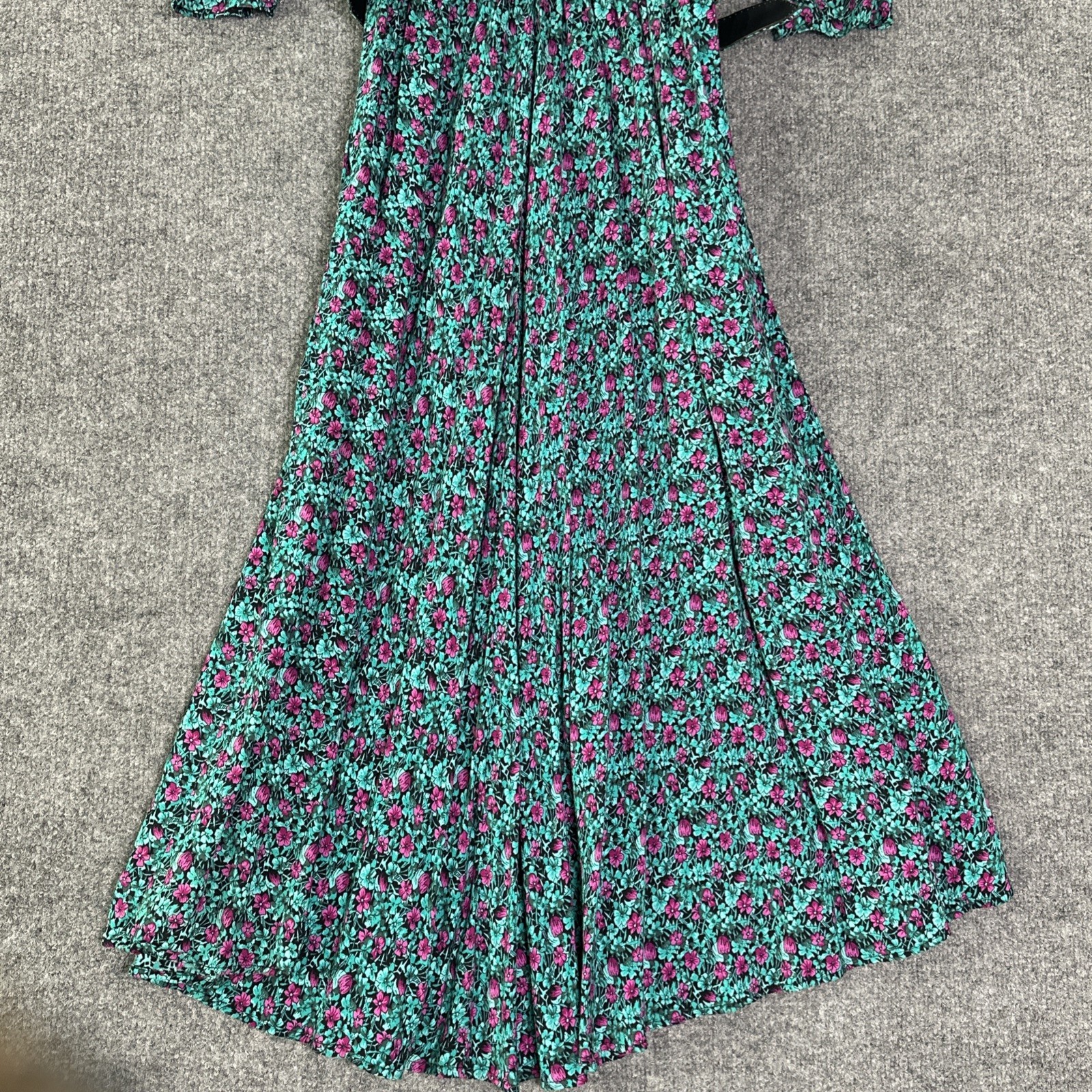 VTG 80s KARIN STEVENS Teal Green Cottage Core Ditsy Floral Midi Dress Women 8