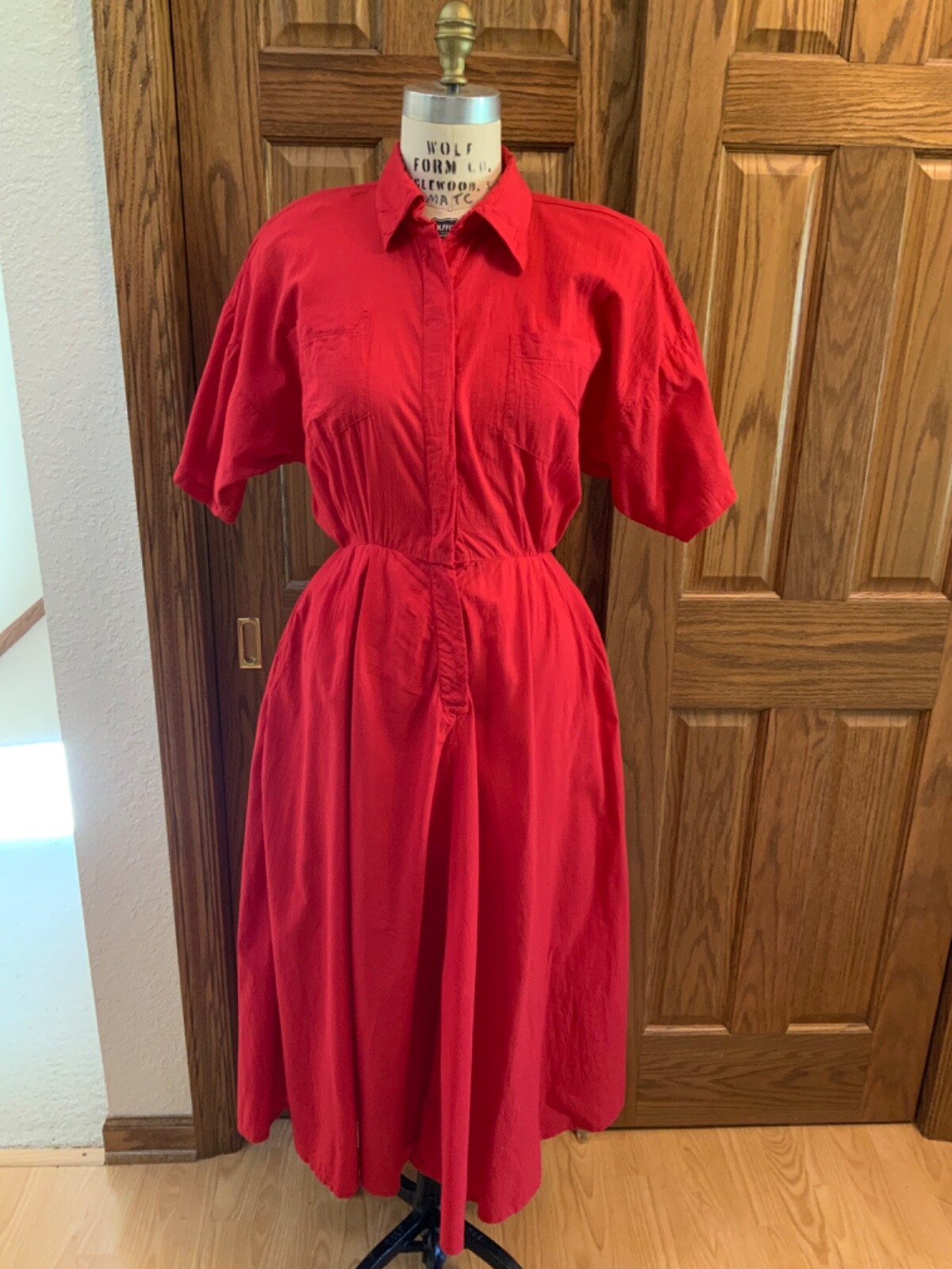RARE VINTAGE WOMEN’S RED BUTTON FRONT COTTON? NORMA KAMALI SZ 10 DRESS 80’S