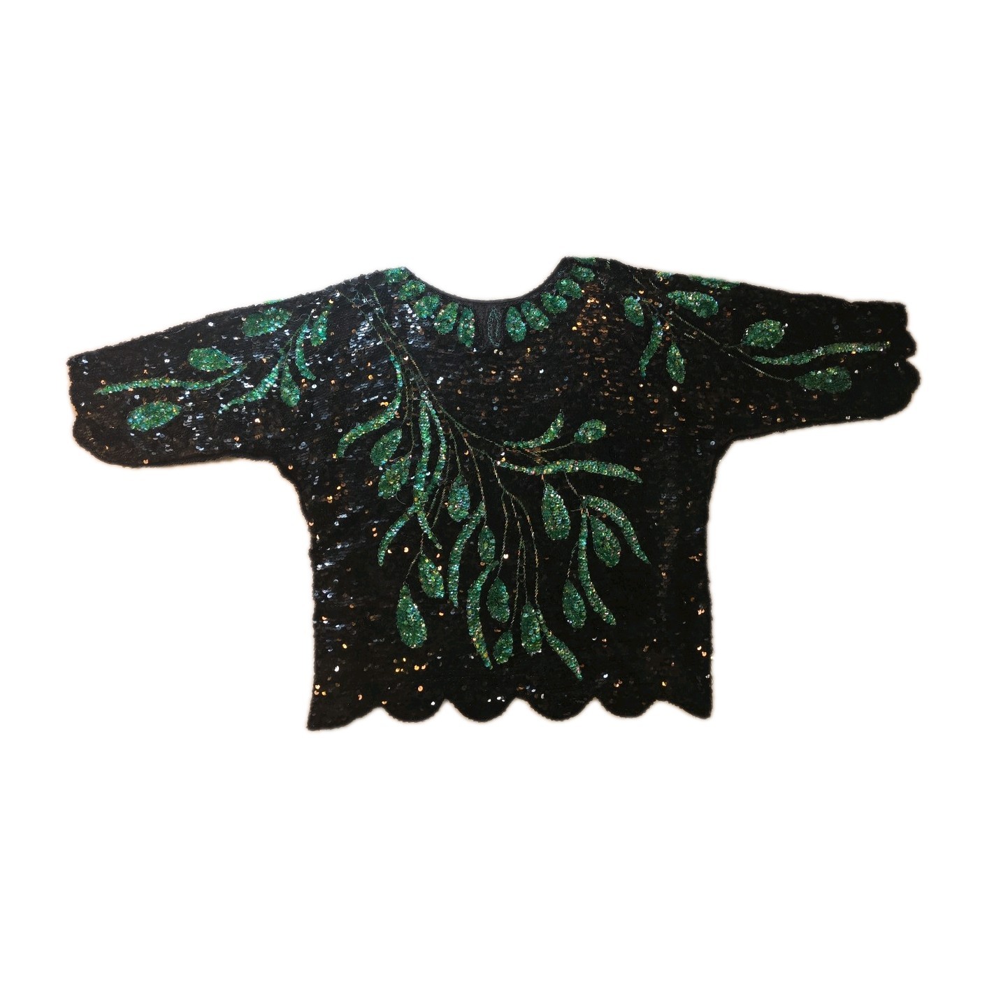 Vintage Green & Black Sequin Blouse