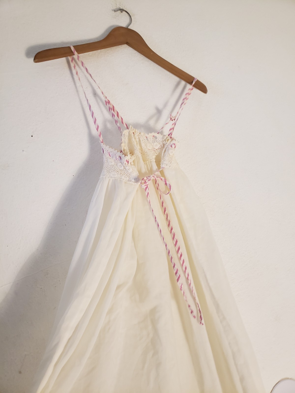 Vtg 60s 70s Iris Lingerie S White Flowy Cotton Gauze Maxi Dress Nightgown Lace