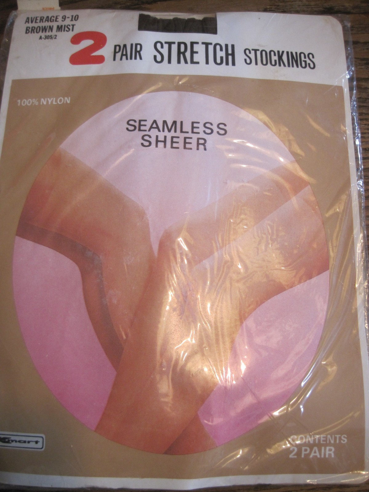 NIP VTG K-MART 2 Pair Stretch Nylon Stockings Seamless Sheer-Sz 9-10 BROWN MIST