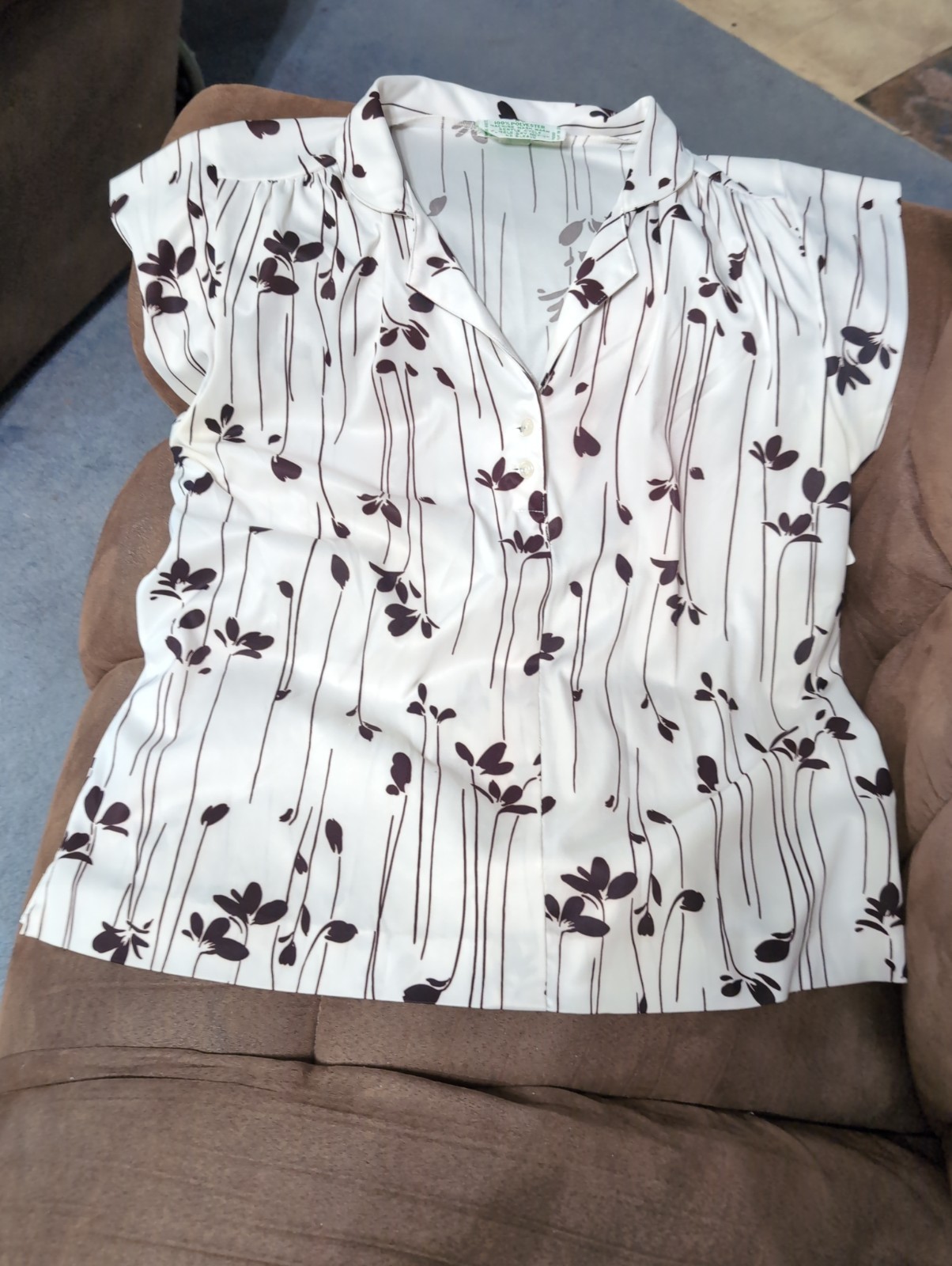 12P Vtg 70s Floral Collared Button Down 1/2 Micro Sleeve Blouse Shirt Size Med