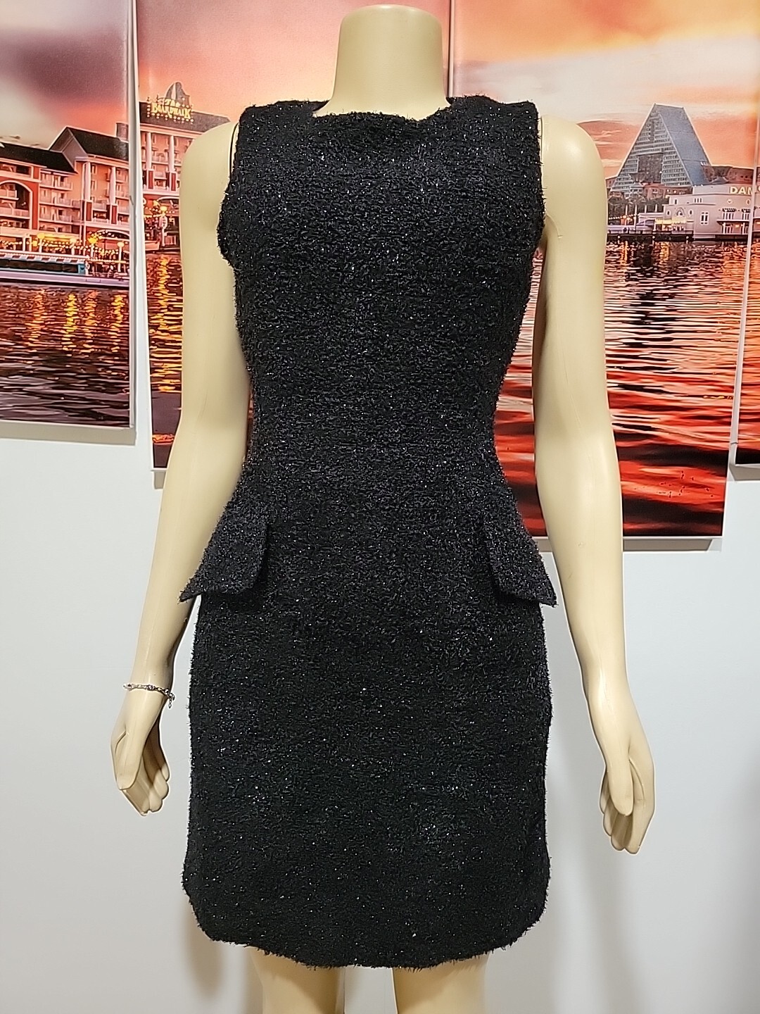 Patrick Cox Wannabe Vintage 90’s 48/12 Black, Furry Textured, Party Dress #C
