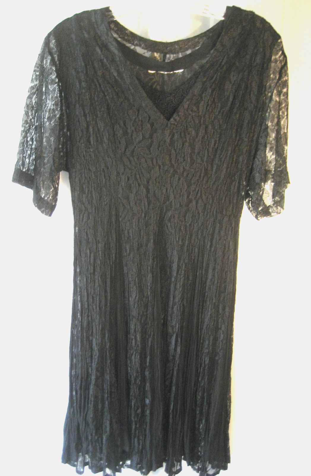 Vintage 1980s Dress Black Lace w/Slip Broomstick No Labels Try Sm