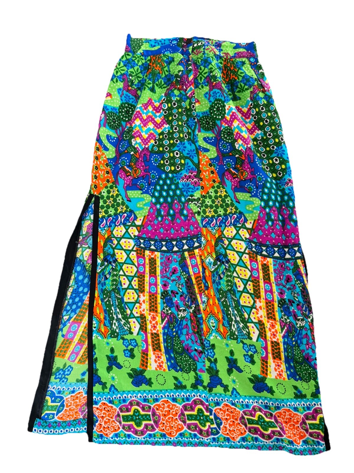 Vintage 1960’s 1970’s Retro Psychedelic Print Graphic Renaissance Maxi Skirt 29”