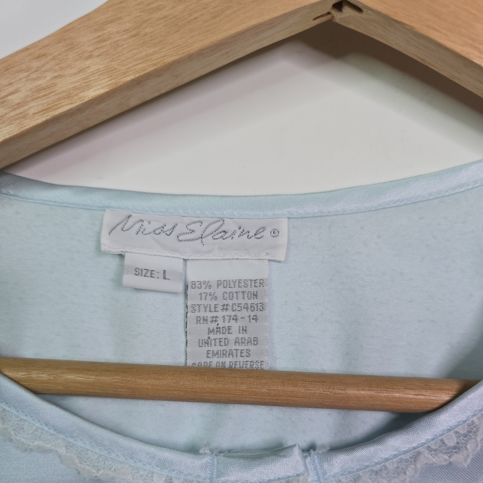 Miss Elaine Nightgown mid length Blue Satin Cotton Large Pit To Pit 23″ L 52″