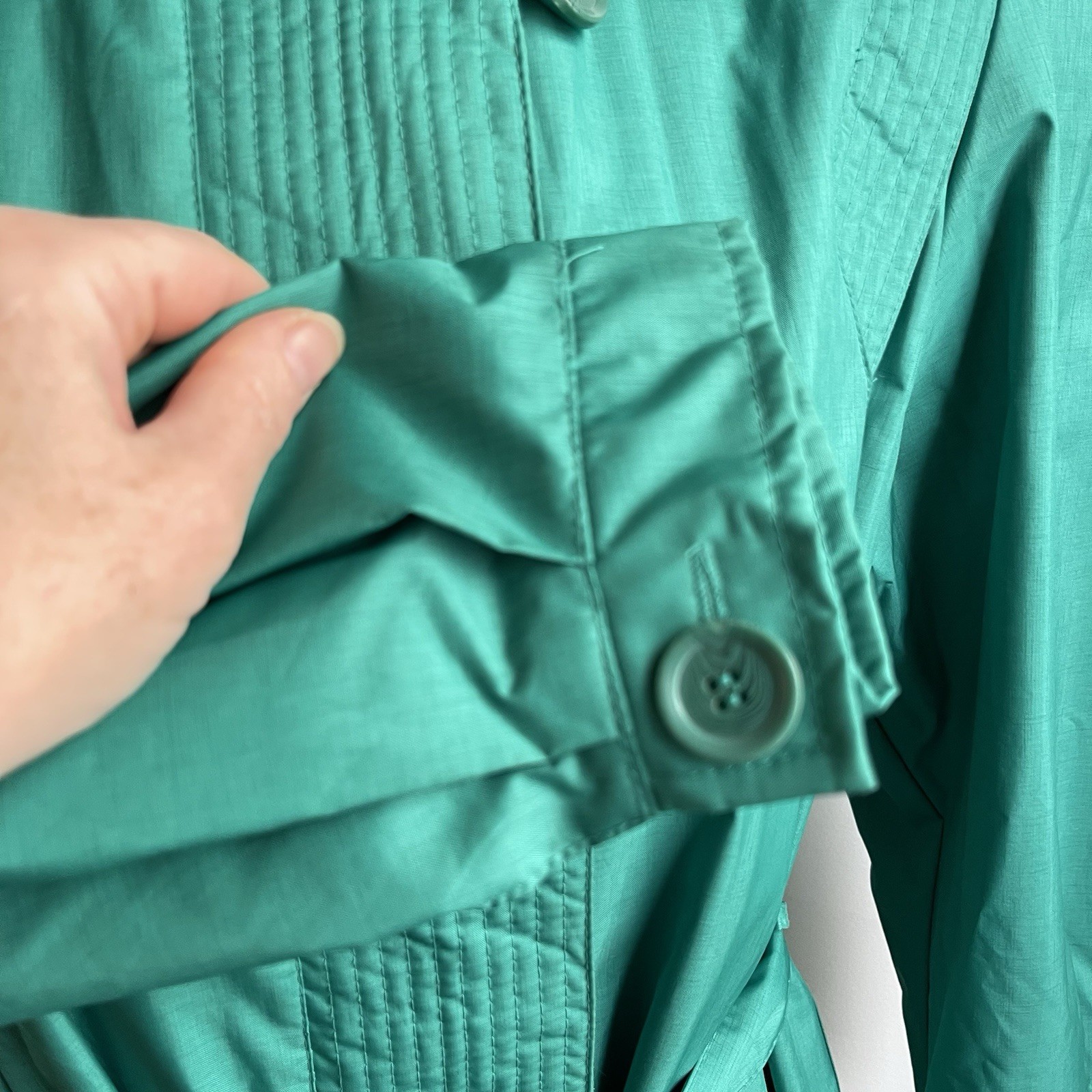 Vintage 80s Micki Green Long Raincoat Belt Lined Quilted Korea 9 10 Medium