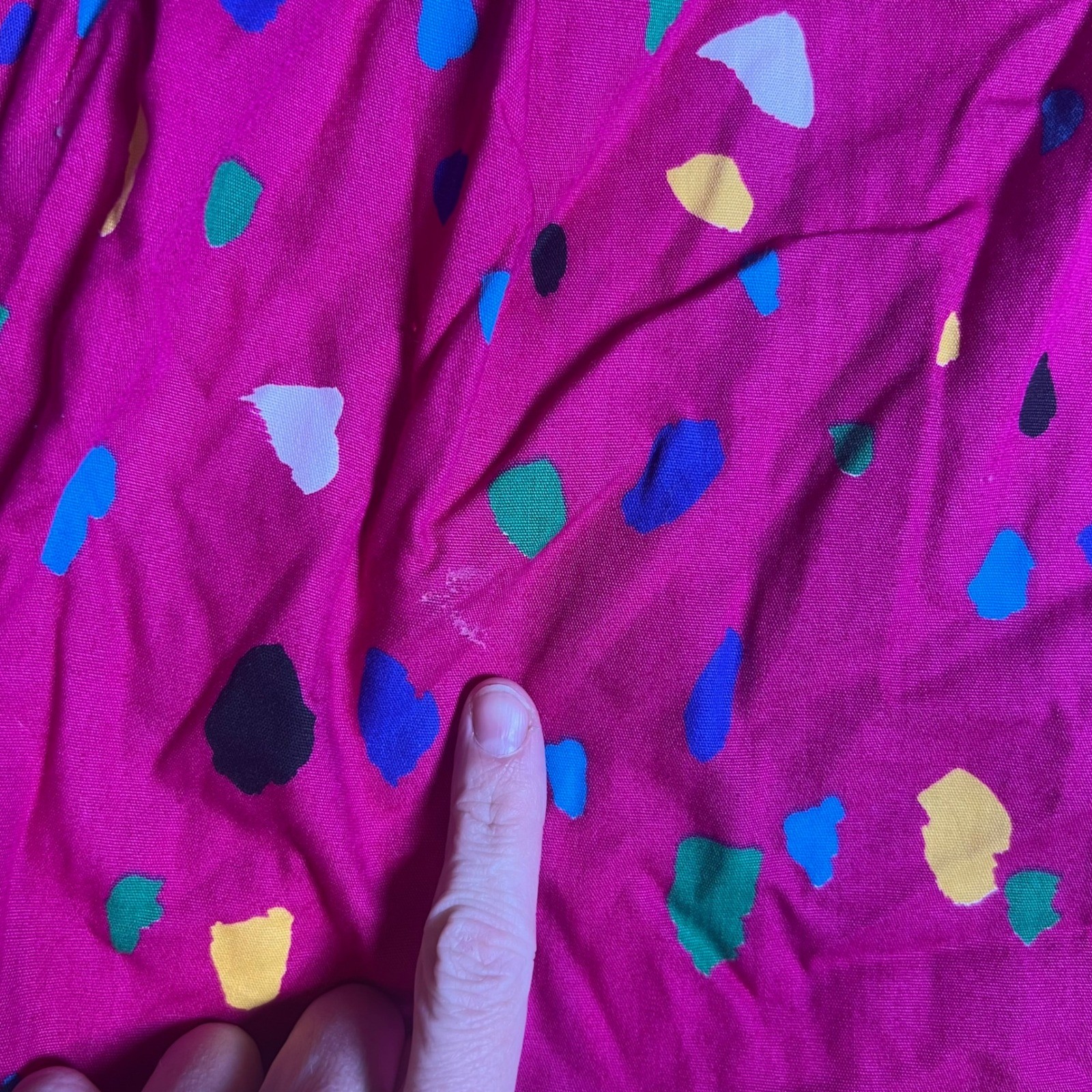 Vintage Worthington Pink Abstract Paint Splatter Shift Dress Ruffle Cuff 12P