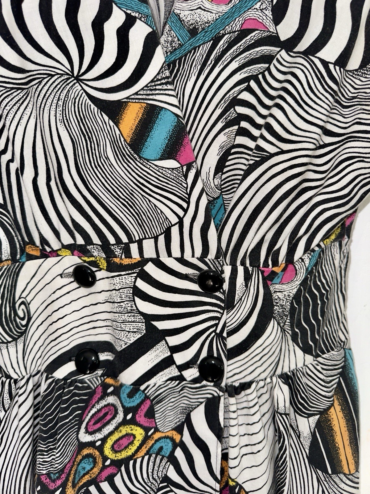 Vintage 80’s Oraré Multi Zebra Colorful Pattern Dress Semi Wrap Style