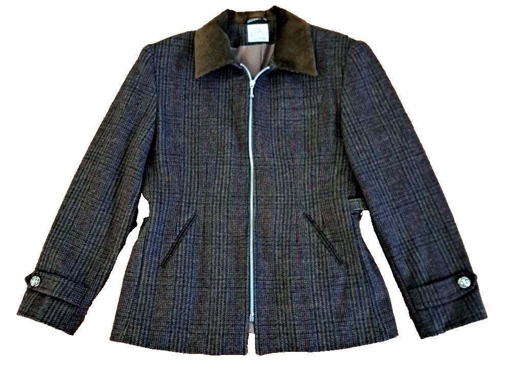 Womens Vintage Wool Plaid Jacket Gantos Suede Collar Equestrian Horse Size 8