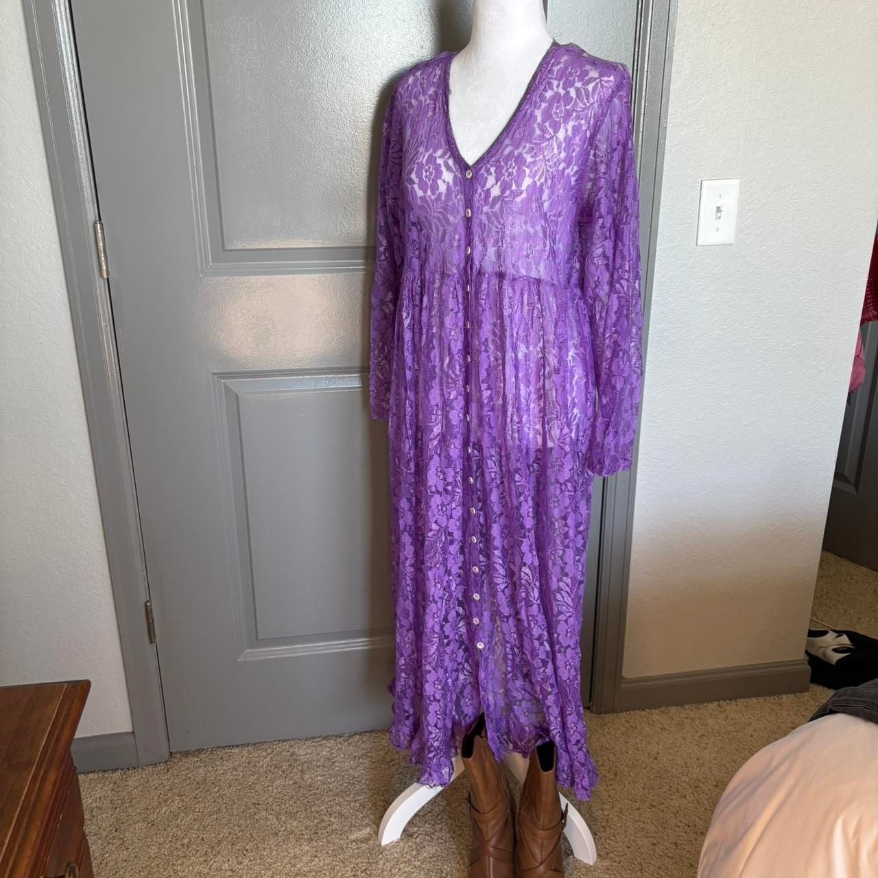 Nostalgia Vintage Purple Lace Babydoll Maxi Dress