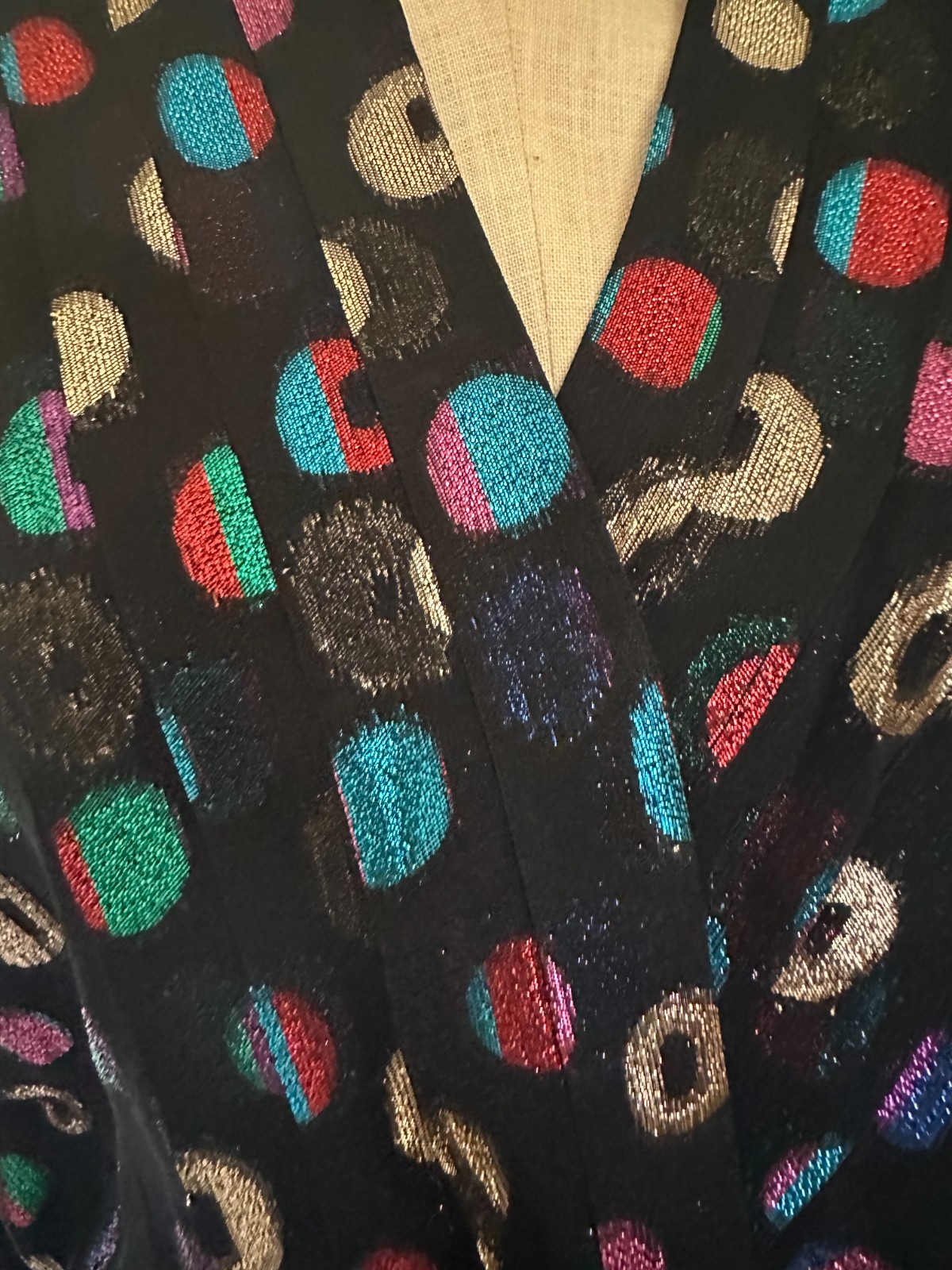Vintage 80s Metallic Blouse Disco Top Shoulder Pads Peplum Waist Polka Dot Party